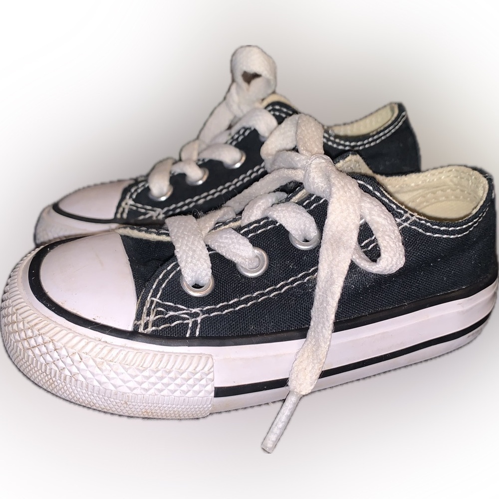 Converse All Star Rubber Cap Toe Toddler Baby Black White Lace Up Sneakers 5